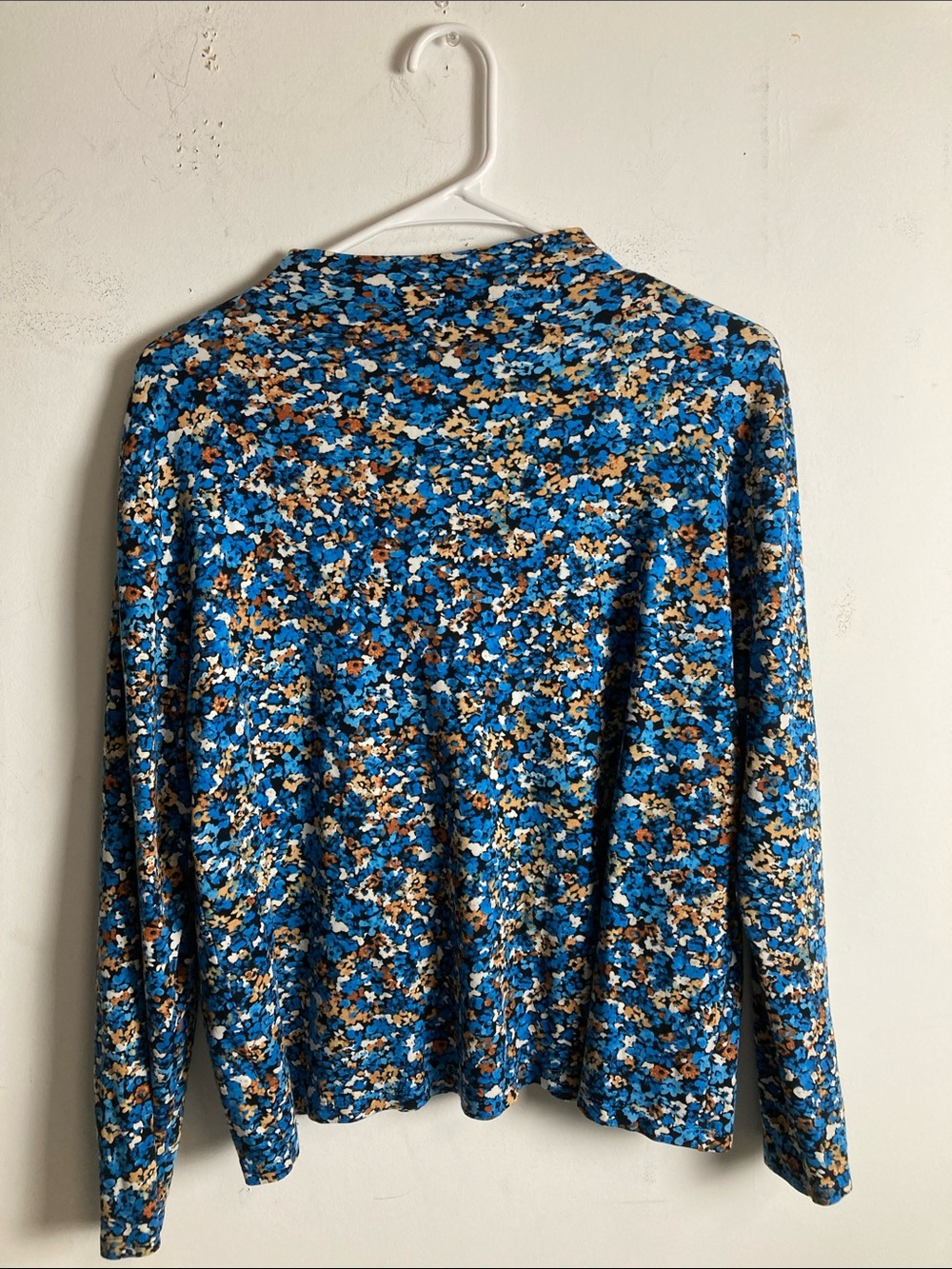 Ann Taylor Blue Floral-Pattern Long Sleeve Top
